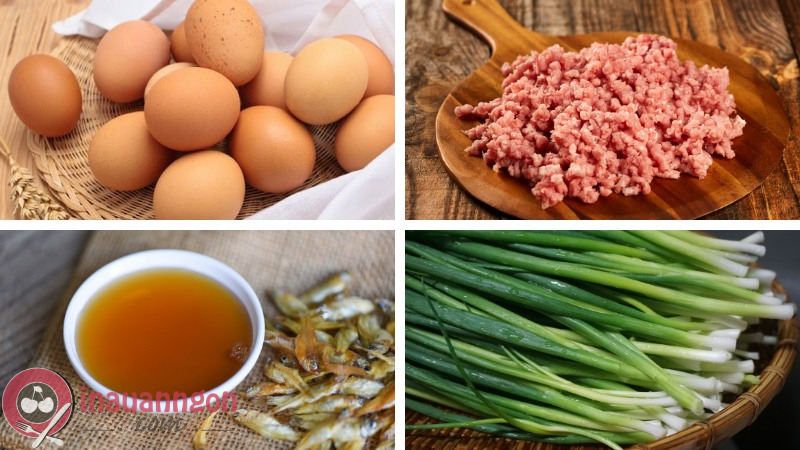 Nguyên liệu chuẩn bị để làm món trứng chiên thịt bằm