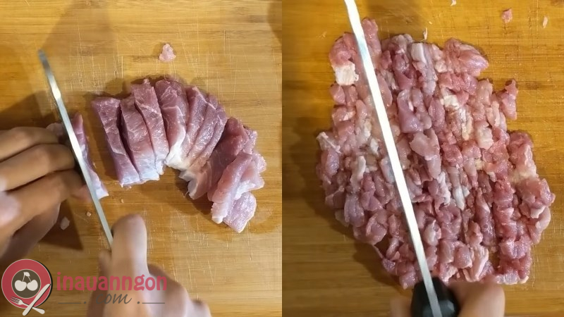 Thịt lợn rửa sạch rồi băm nhuyễn